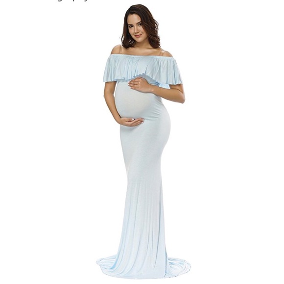 Dresses Light Blue Off Shoulder Maxi Maternity Dress Poshmark